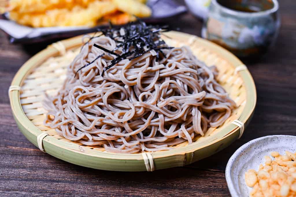 Zaru Soba (Japanese cold buckwheat noodles served on a bamboo tray)