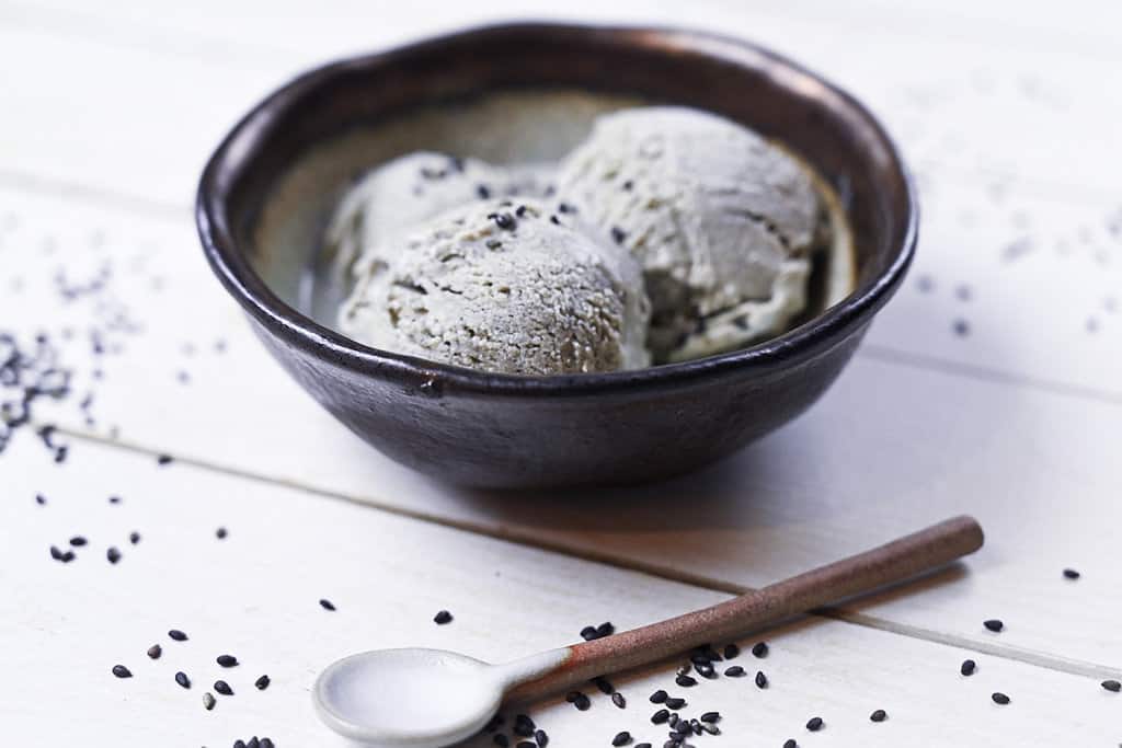 toasted black sesame ice cream side view