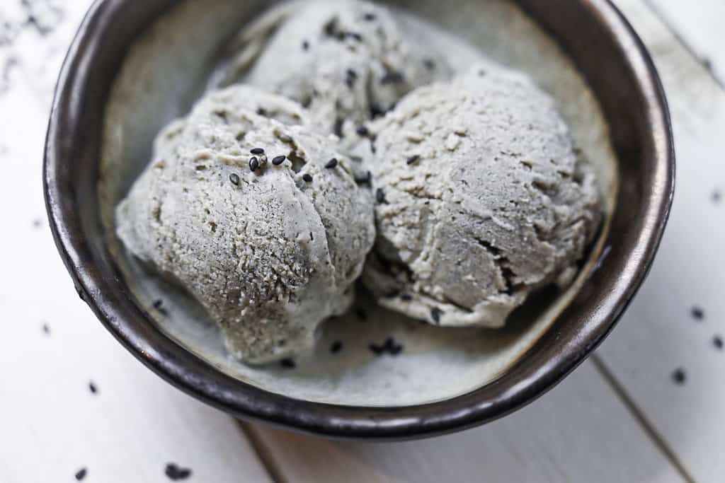 toasted black sesame ice cream close up