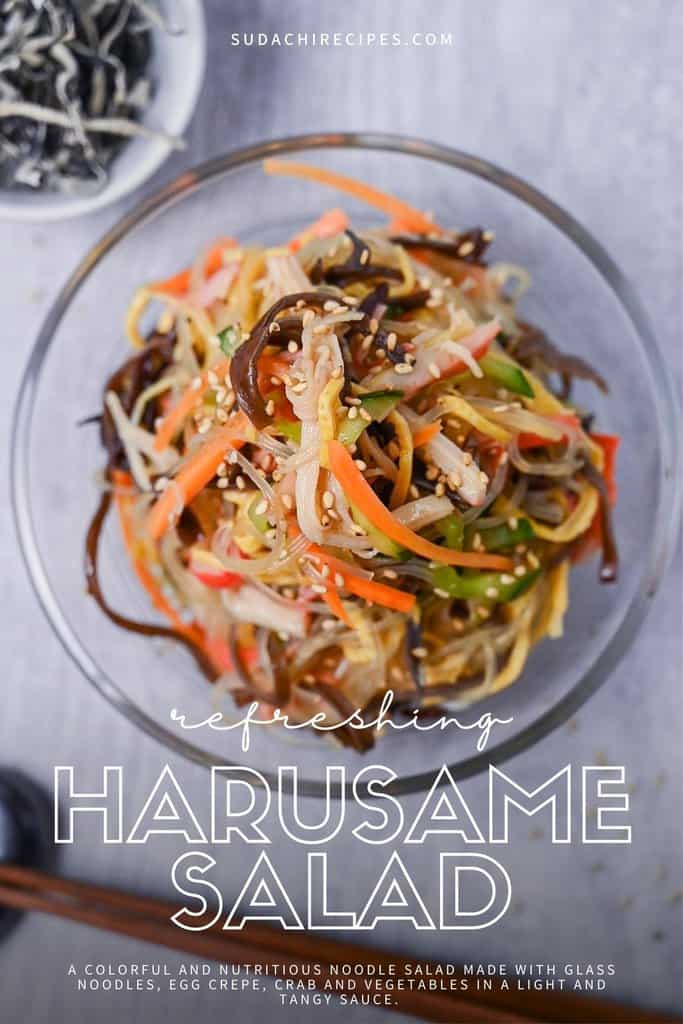 Harusame Salad served in a glass bowl and sprinkled with sesame seeds