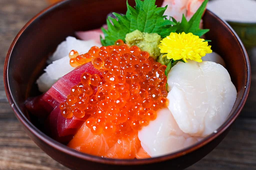 Japanese kaisendon seafood rice bowl