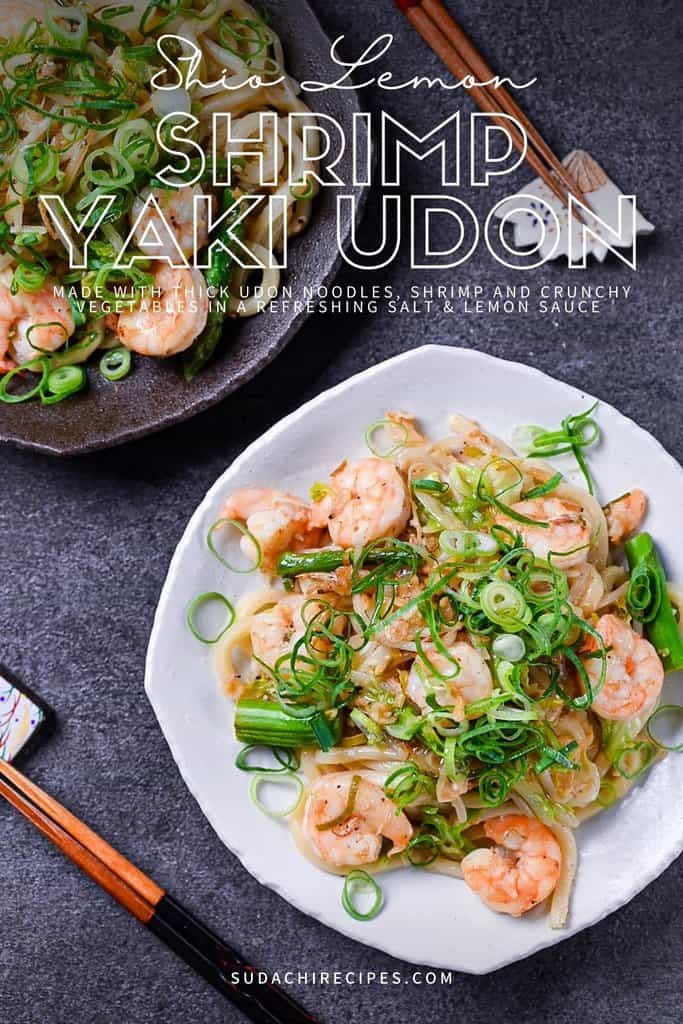 Shrimp yaki udon with salt and lemon sauce