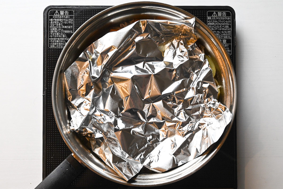 Nikujaga: simmering with foil drop lid