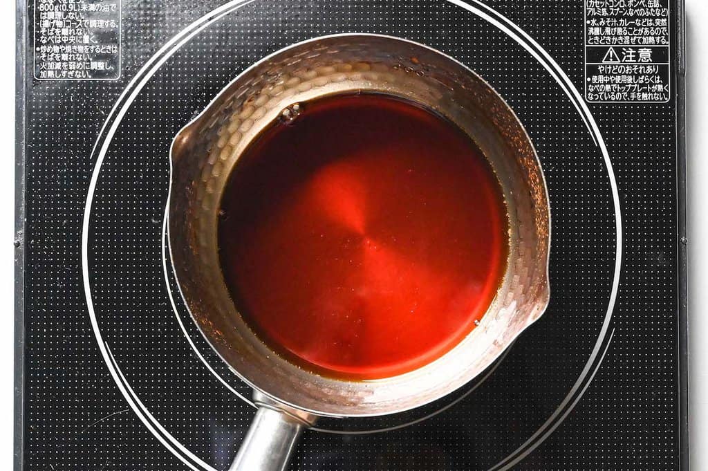 Making sunomono sauce in saucepan