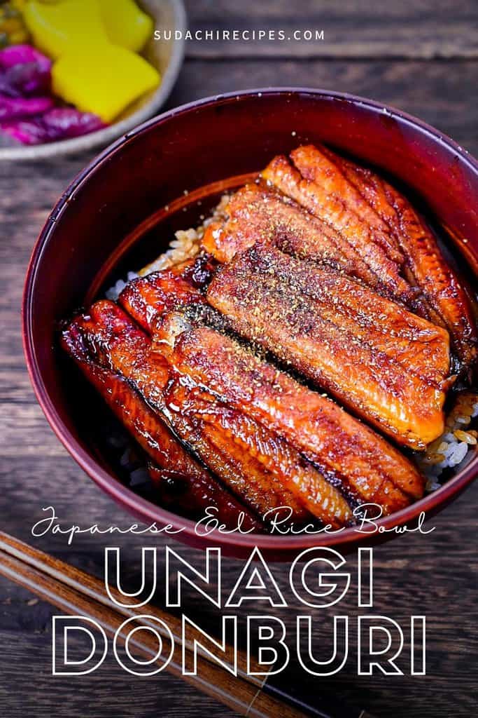 Unagi don (Japanese Grilled Eel Rice Bowl) sprinkled with sansho Japanese pepper