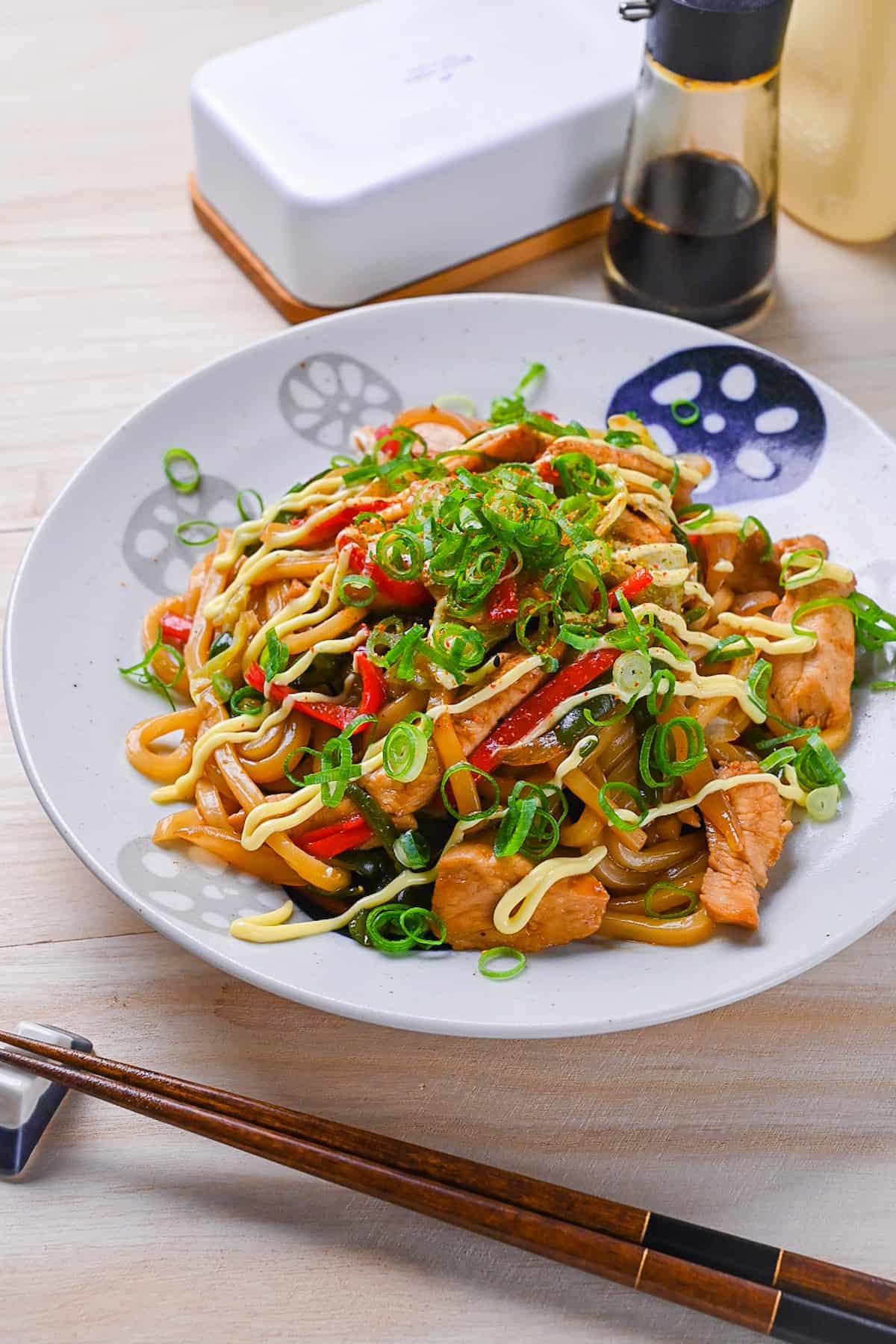 Teriyaki Chicken Yaki Udon (Stir-Fried Udon Noodles) - Pups with Chopsticks