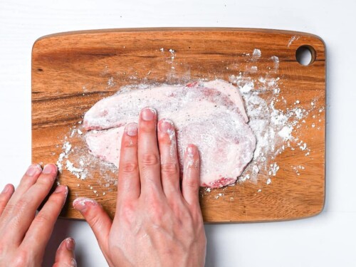 coating pork with flour