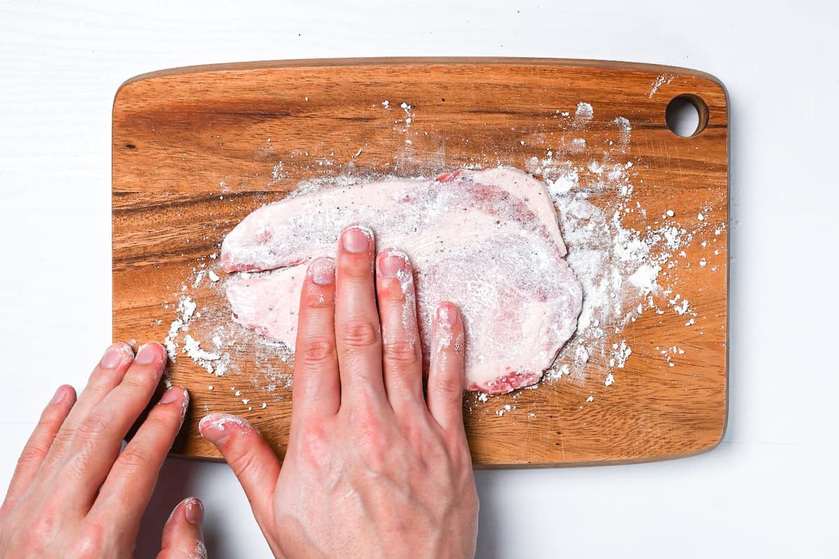 coating pork with flour