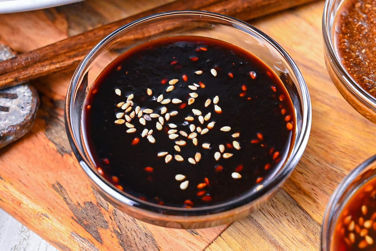 Nagoya style red miso sauce in a glass bowl