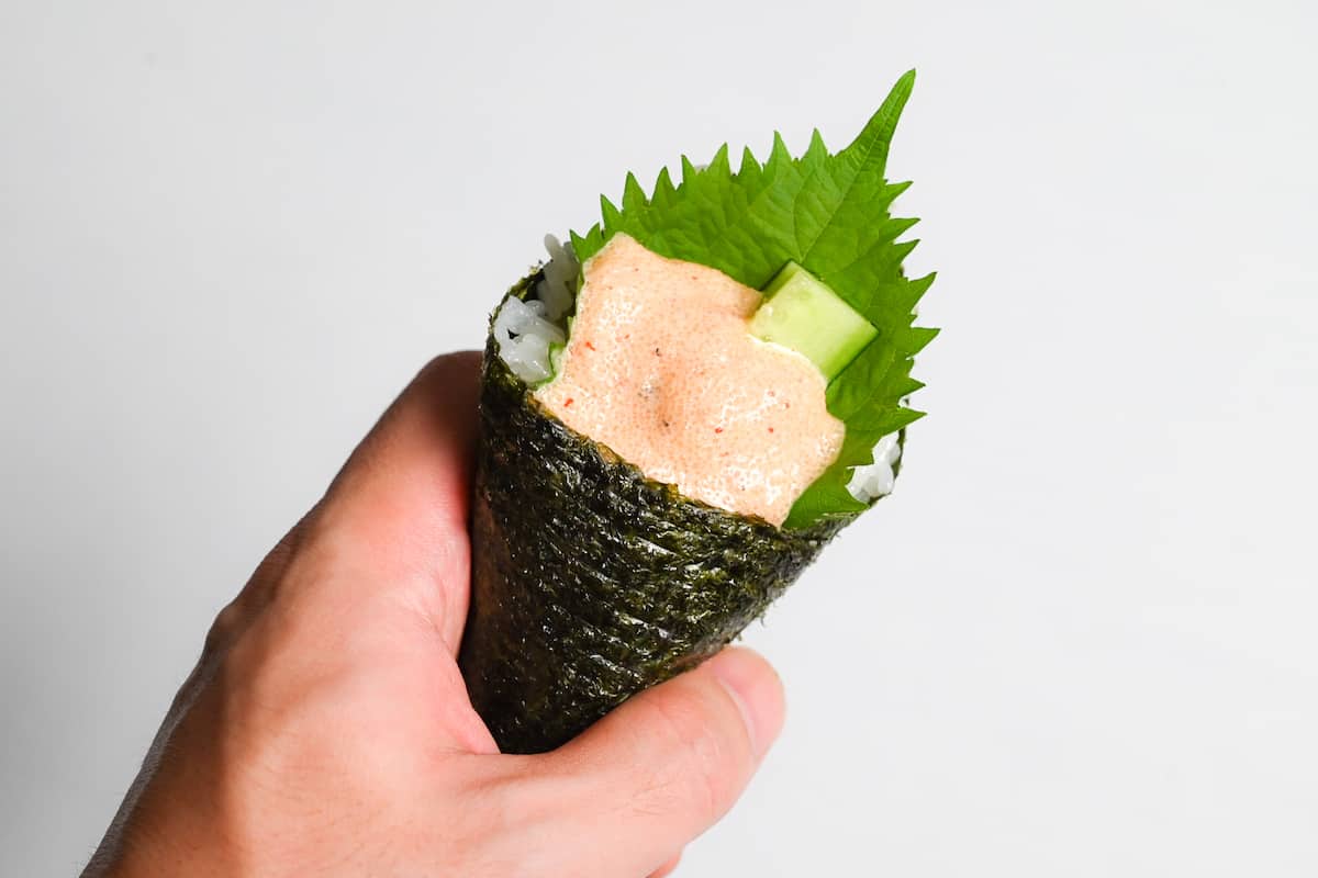 mentaiko mayo temaki sushi hand roll