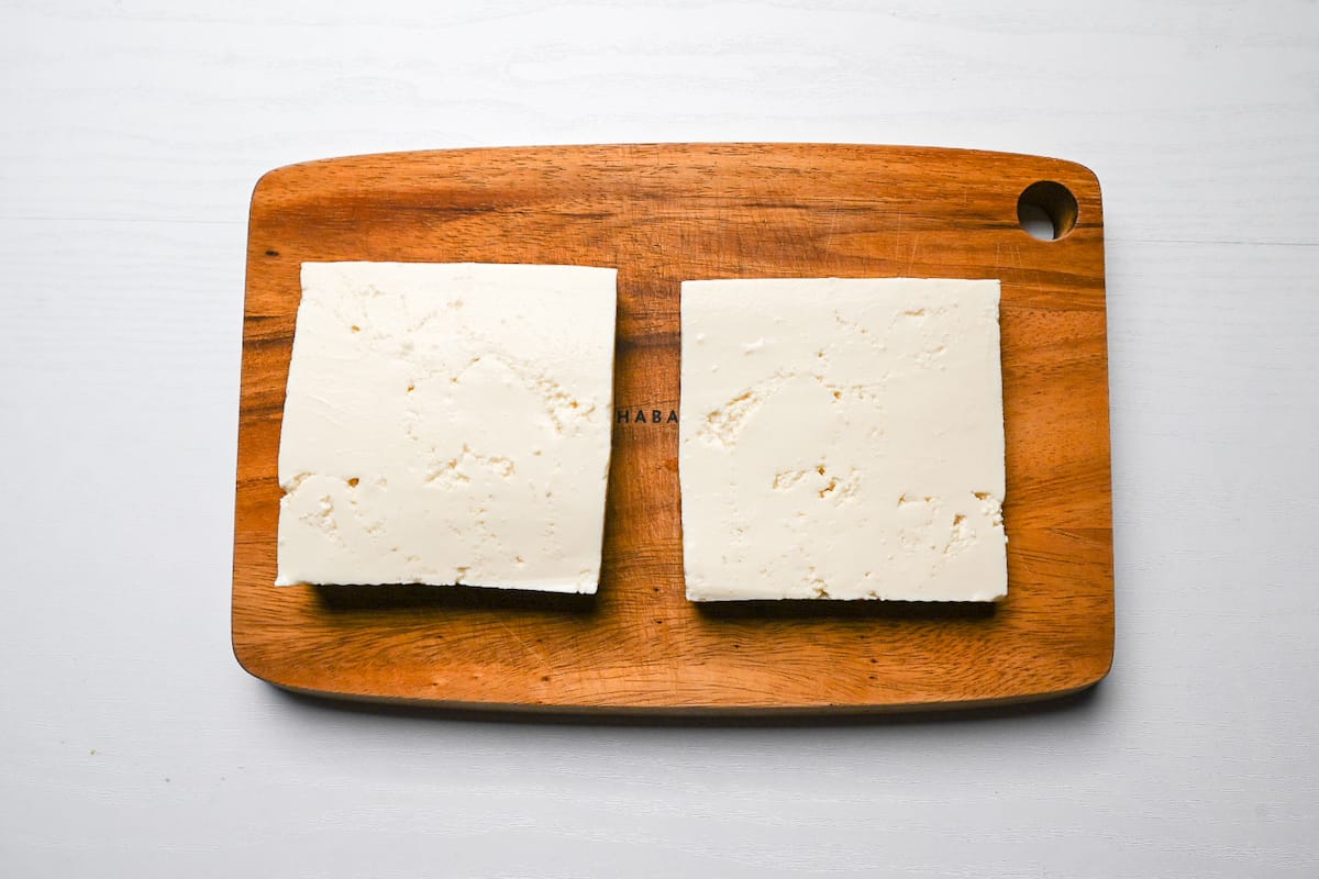 Cut tofu on a chopping board