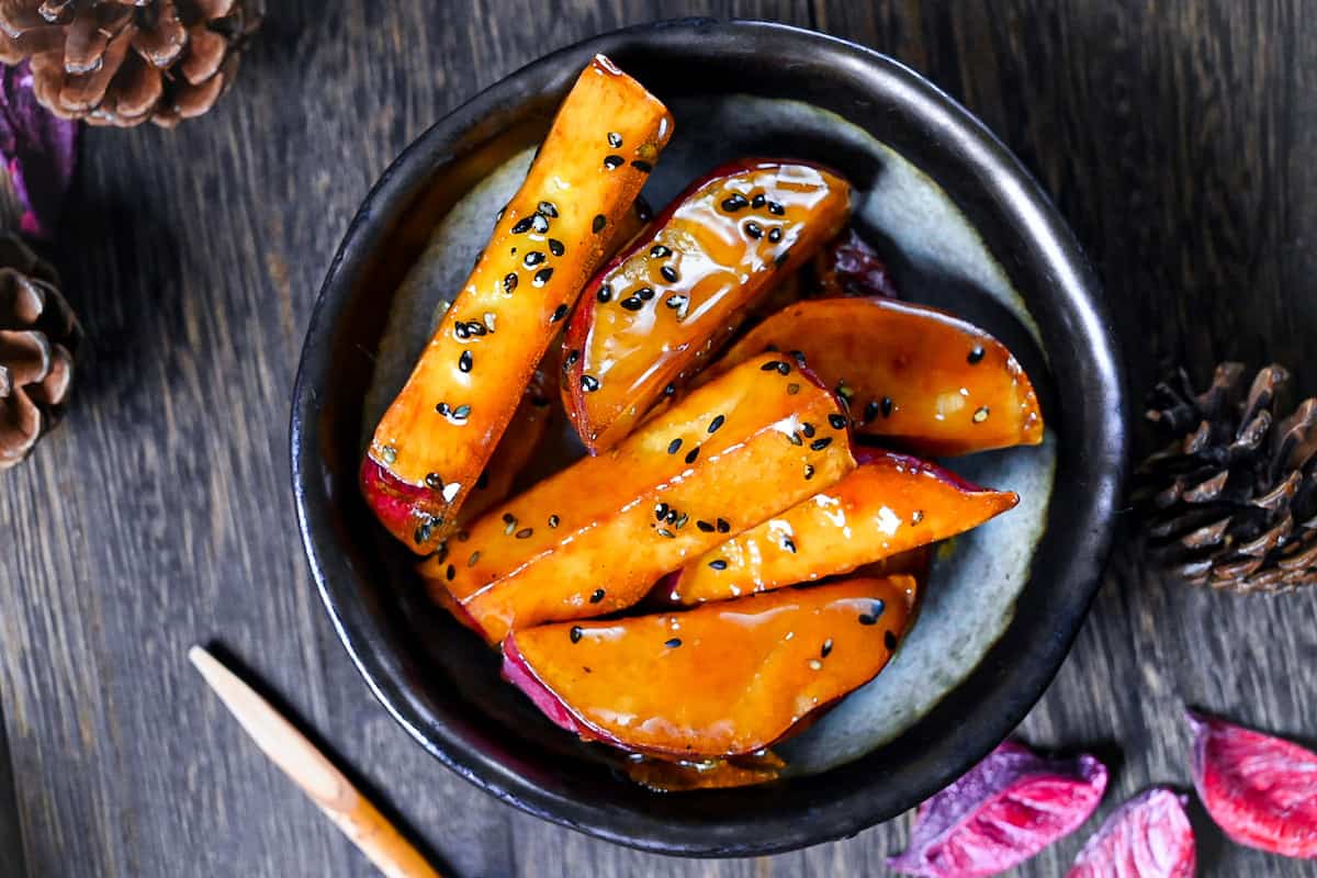 Japanese candied sweet potato "daigaku imo" top down