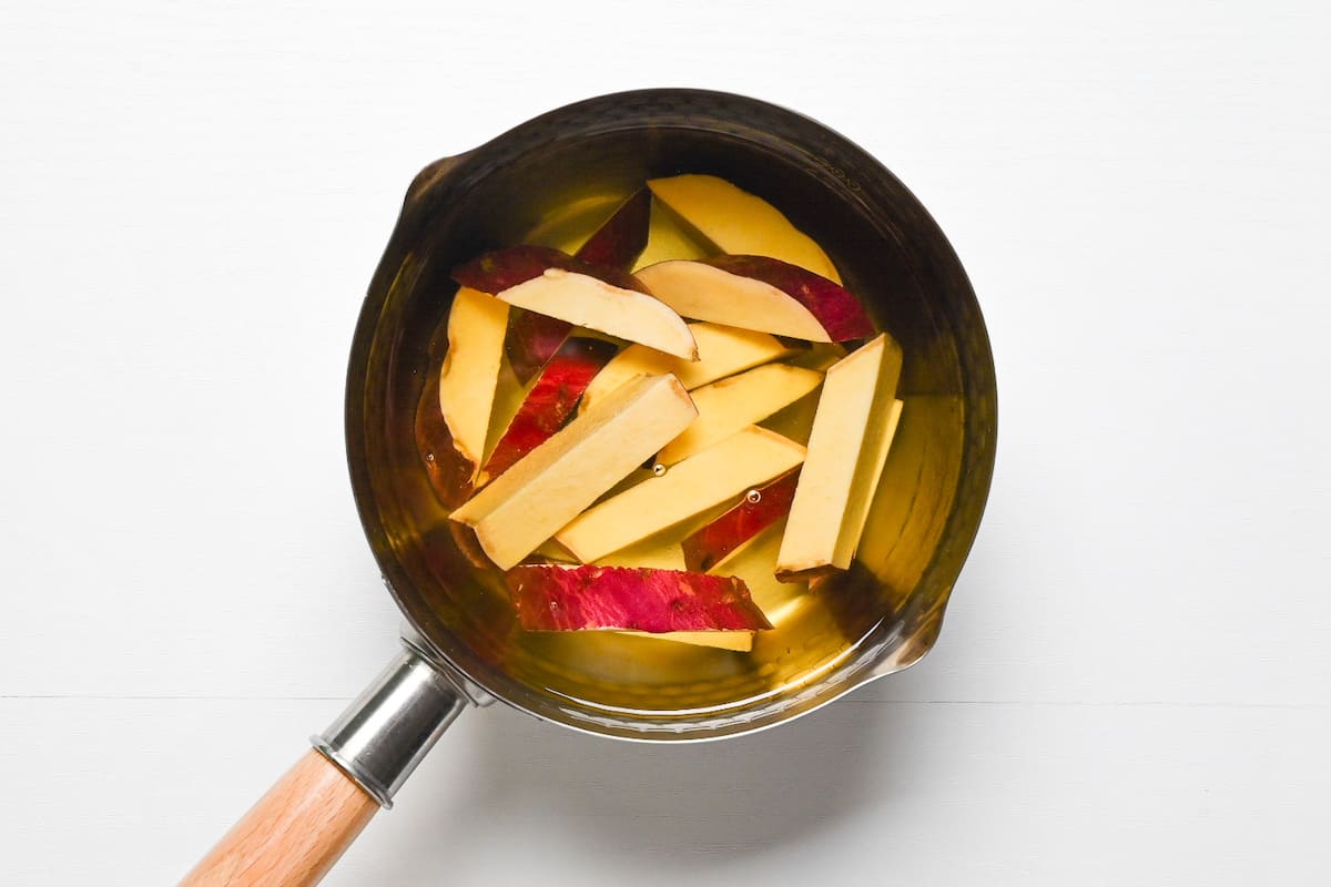 Japanese sweet potato sticks in cold oil