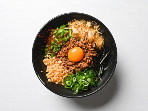 Taiwan Mazesoba served in a black ramen bowl