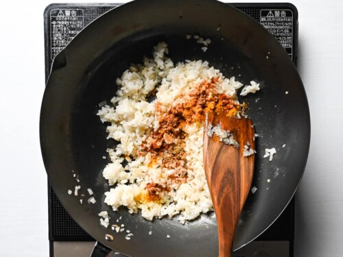 frying rice with spices