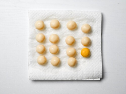 chilled dango drying on a sheet of kitchen paper