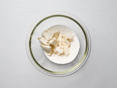 shiratamako and silken tofu in a glass mixing bowl