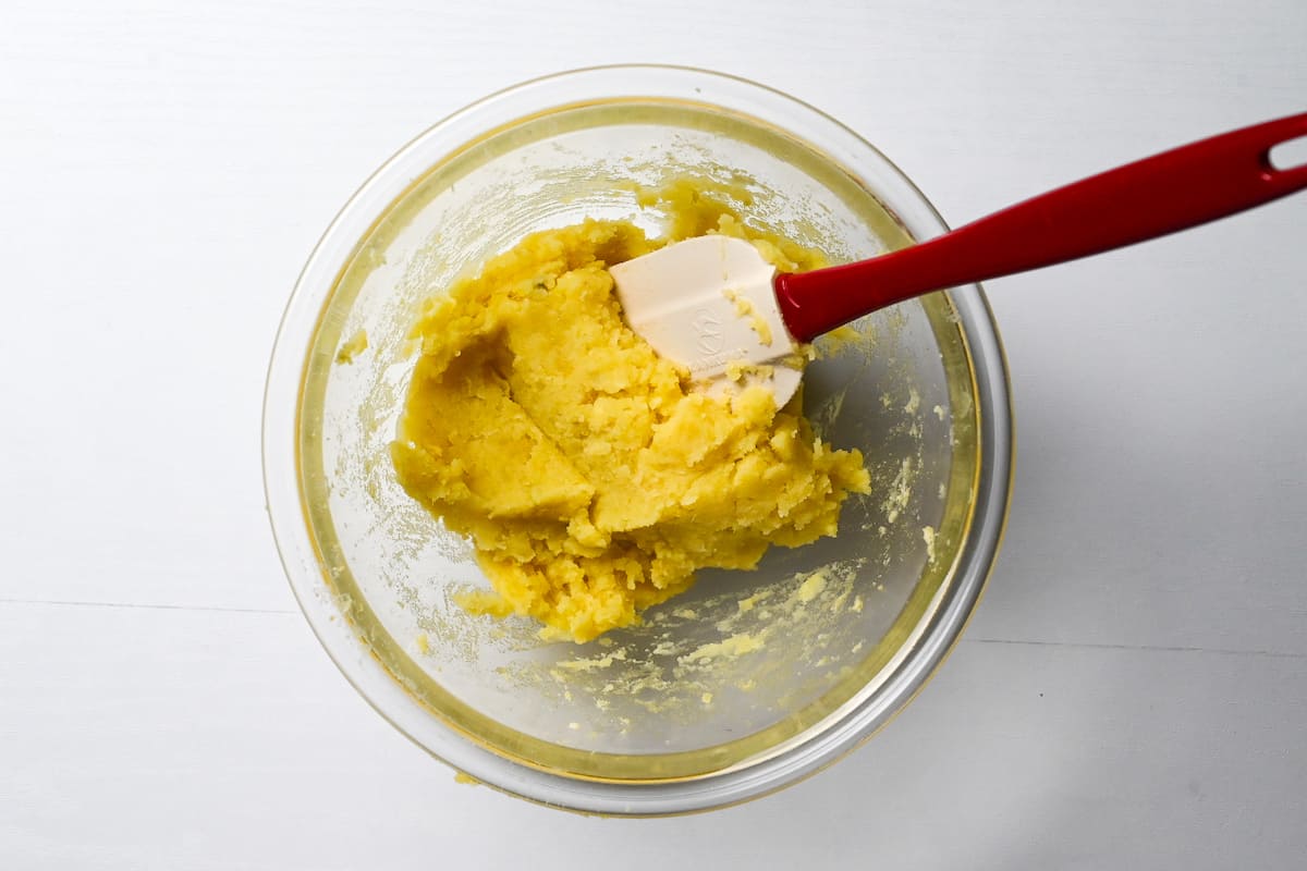Mashed sweet potato mixed with sugar, honey, mirin, cream and butter