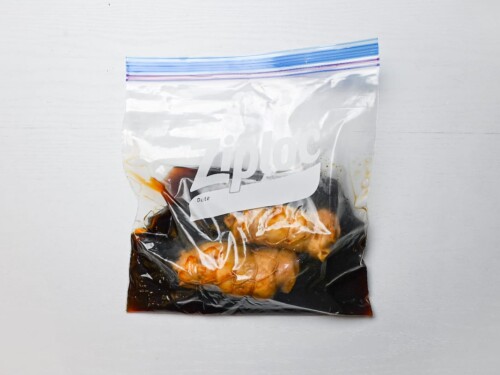 chicken chashu marinating in a ziplock bag
