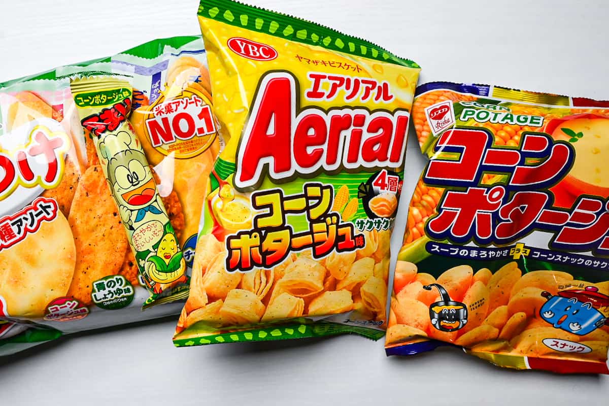 Corn potage flavoured Japanese snacks