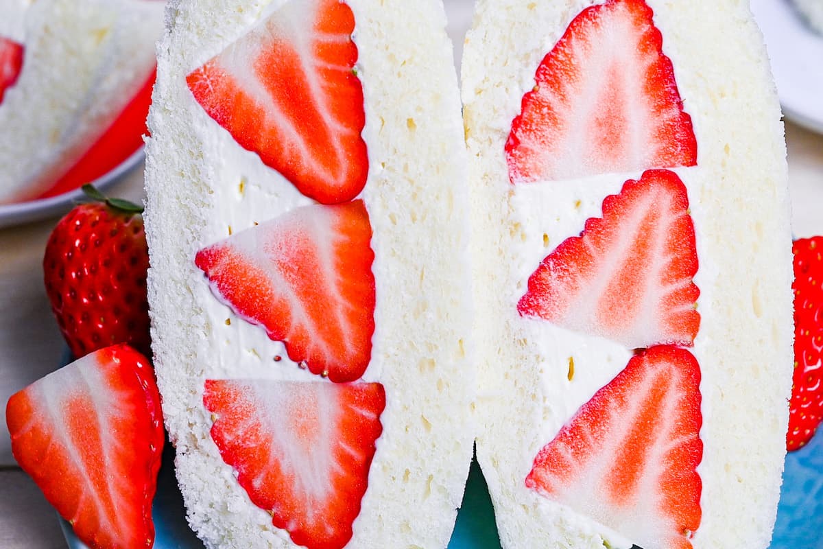 Ichigo sando (Japanese strawberry and cream sandwich) close up