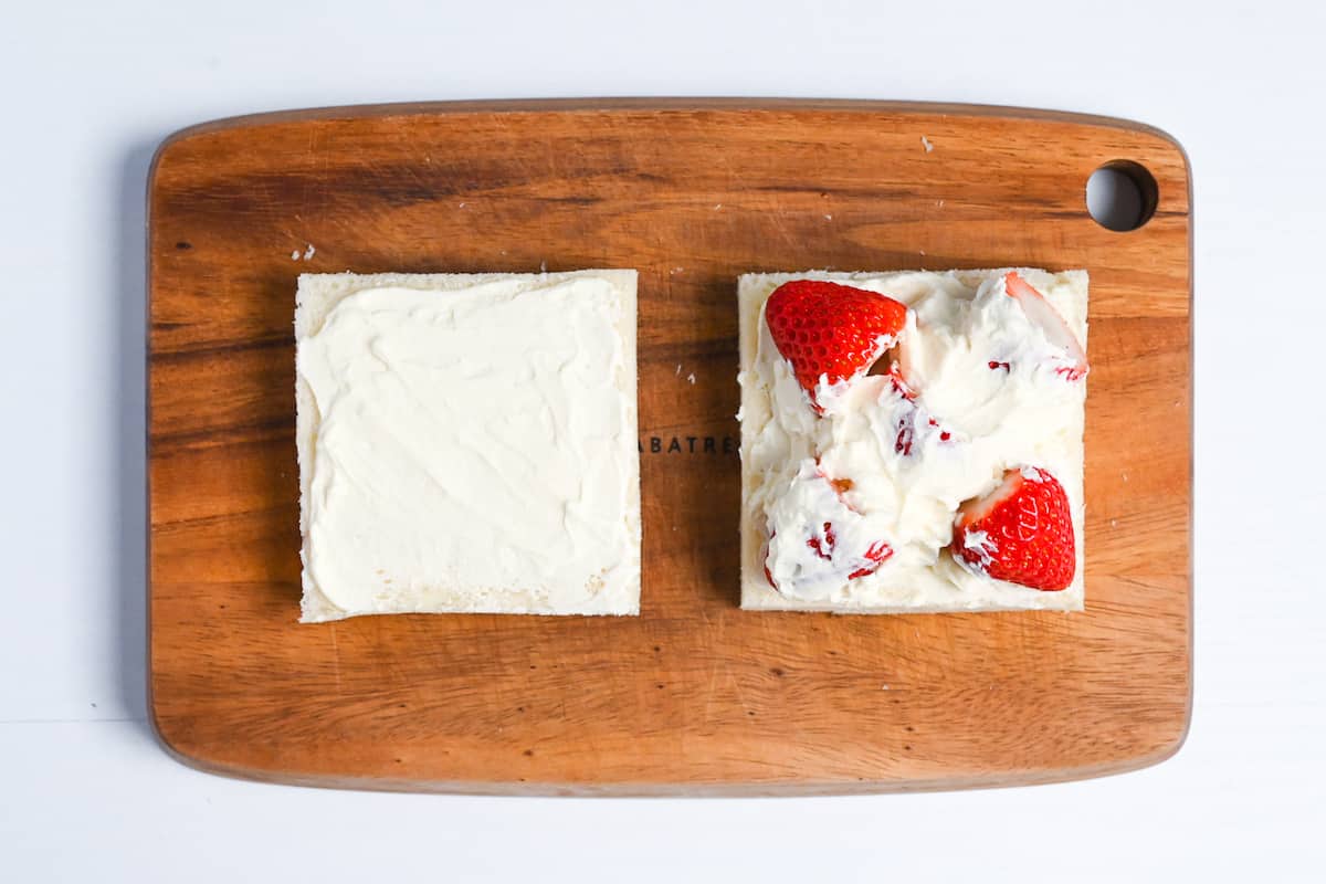 ichigo sando with cream filling the gaps between the strawberries