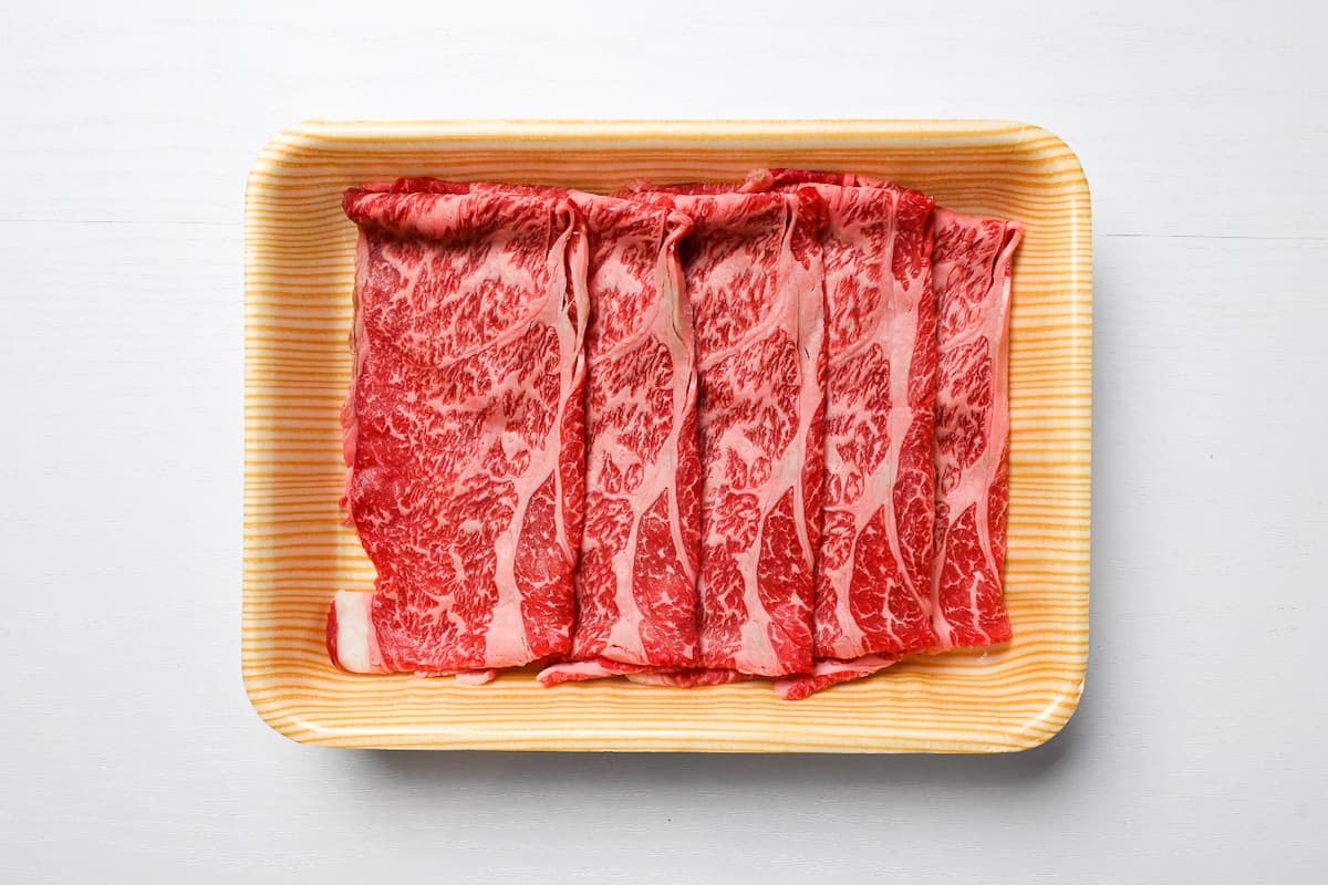 thinly cut slices of wagyu beef for shabu shabu