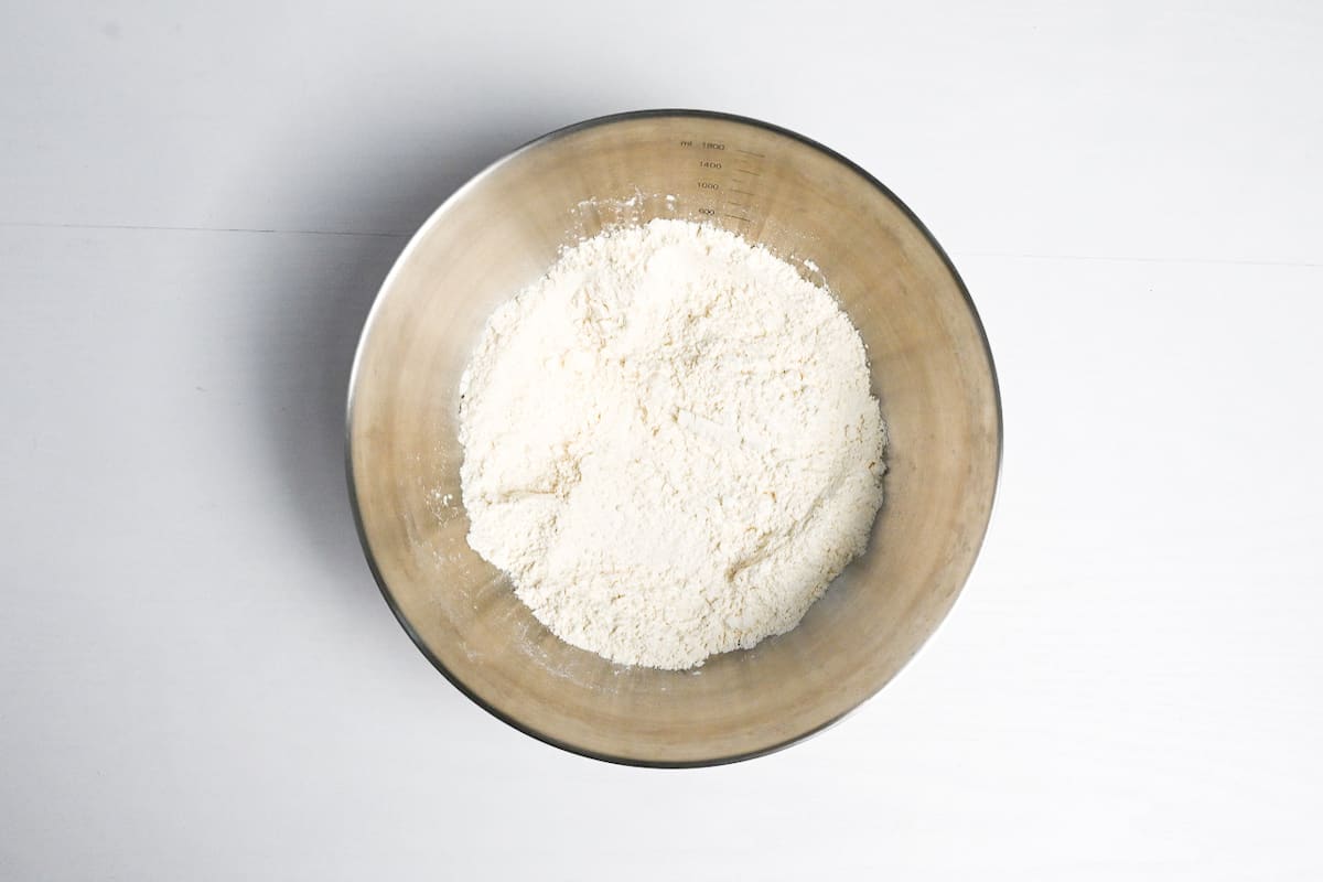 dry ingredients in a bowl to make nikuman dough