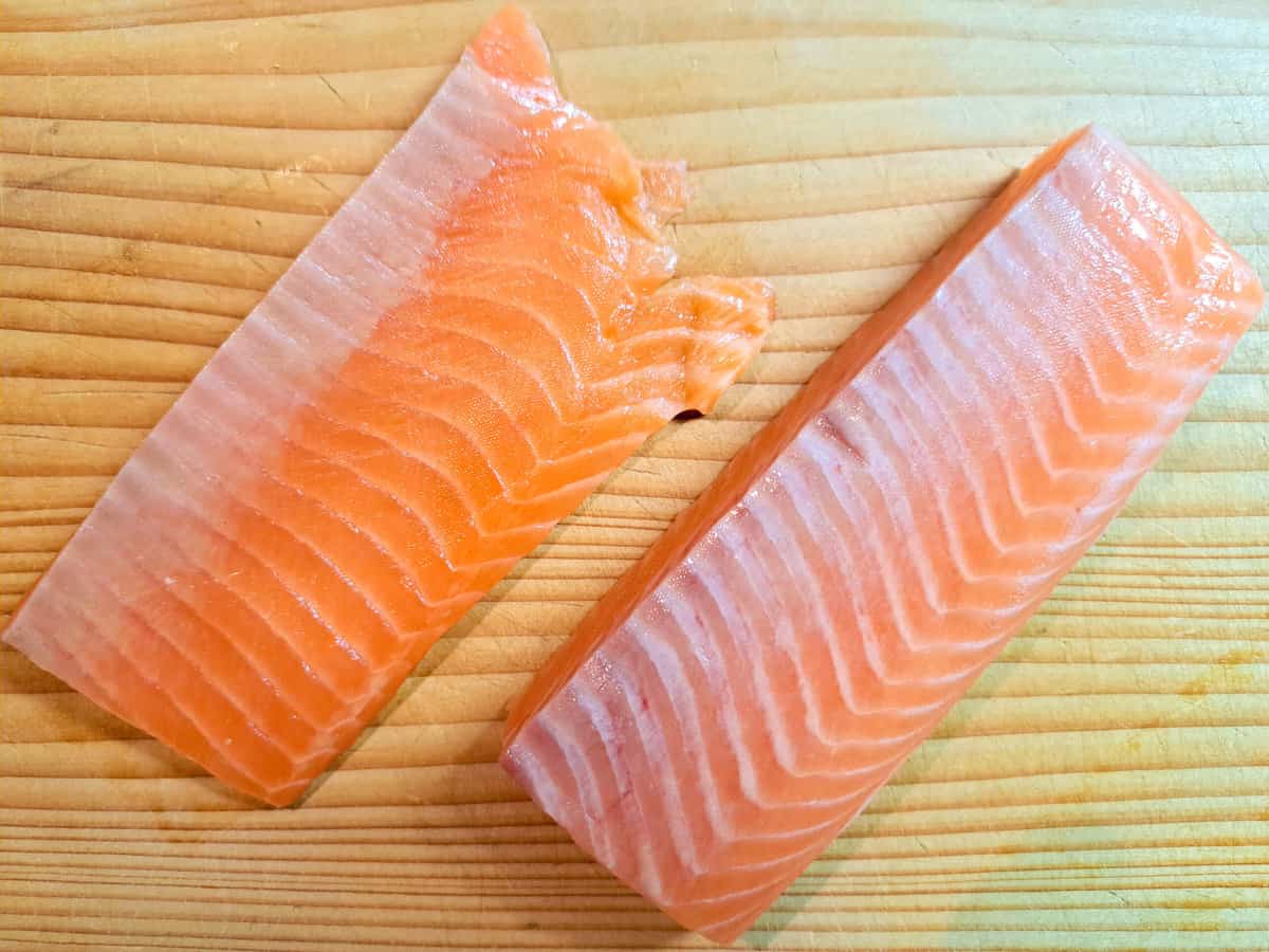 Shape of sashimi grade salmon fillets