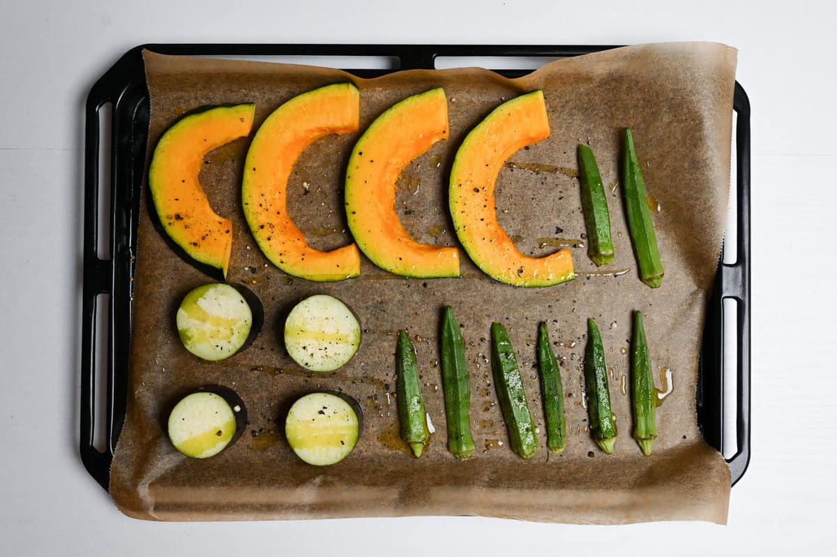 Pumpkin, asparagus and eggplant for chicken curry