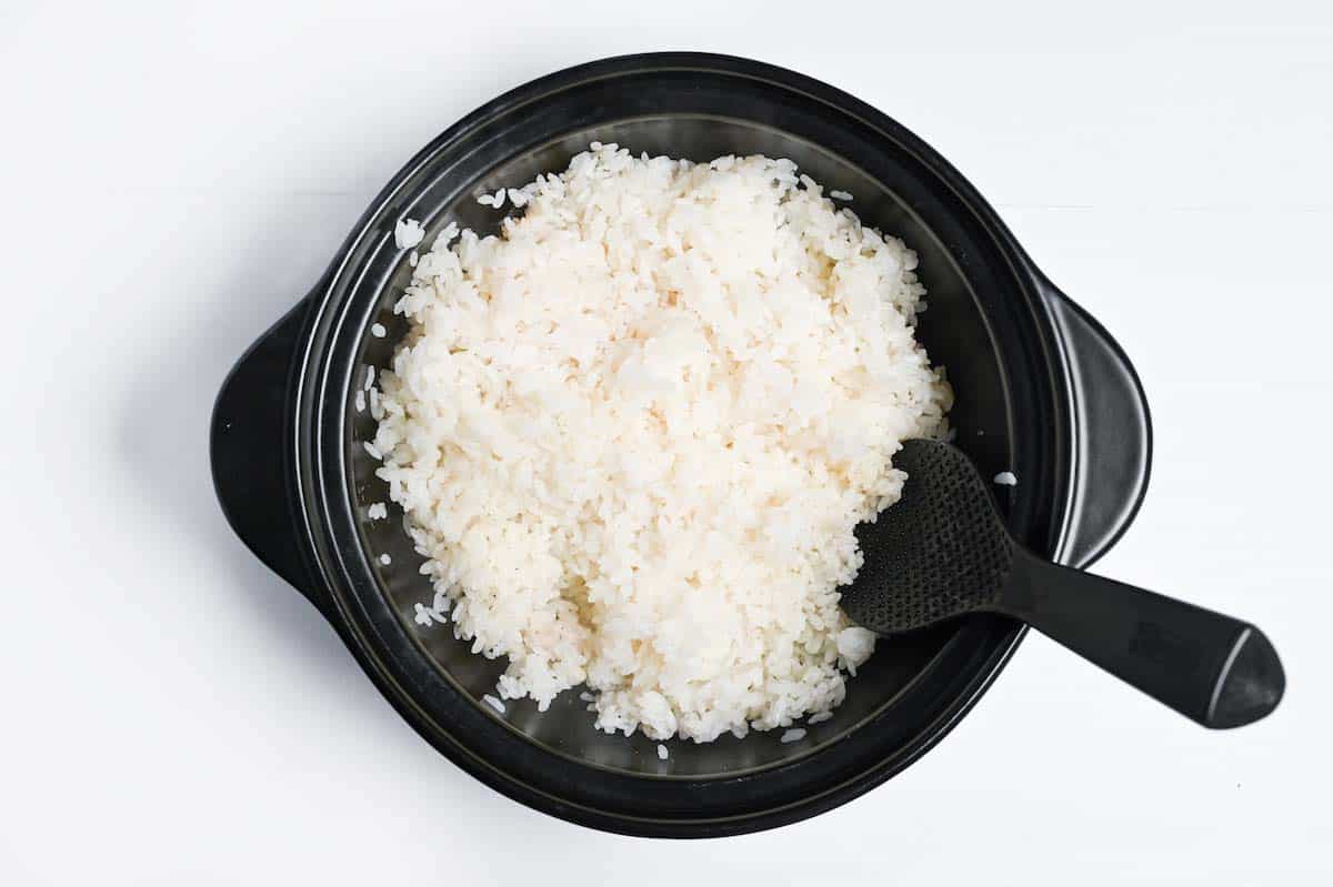 mixed sushi rice in a pot