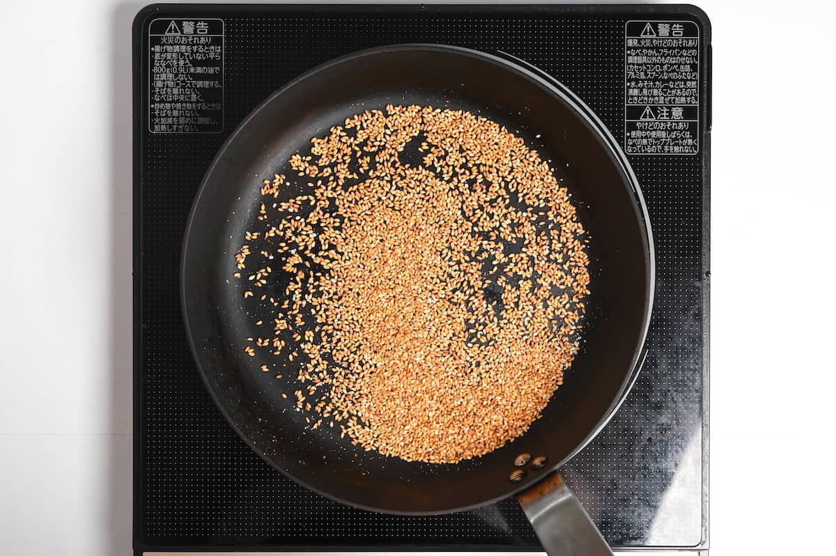 roasted sesame seeds in a pan