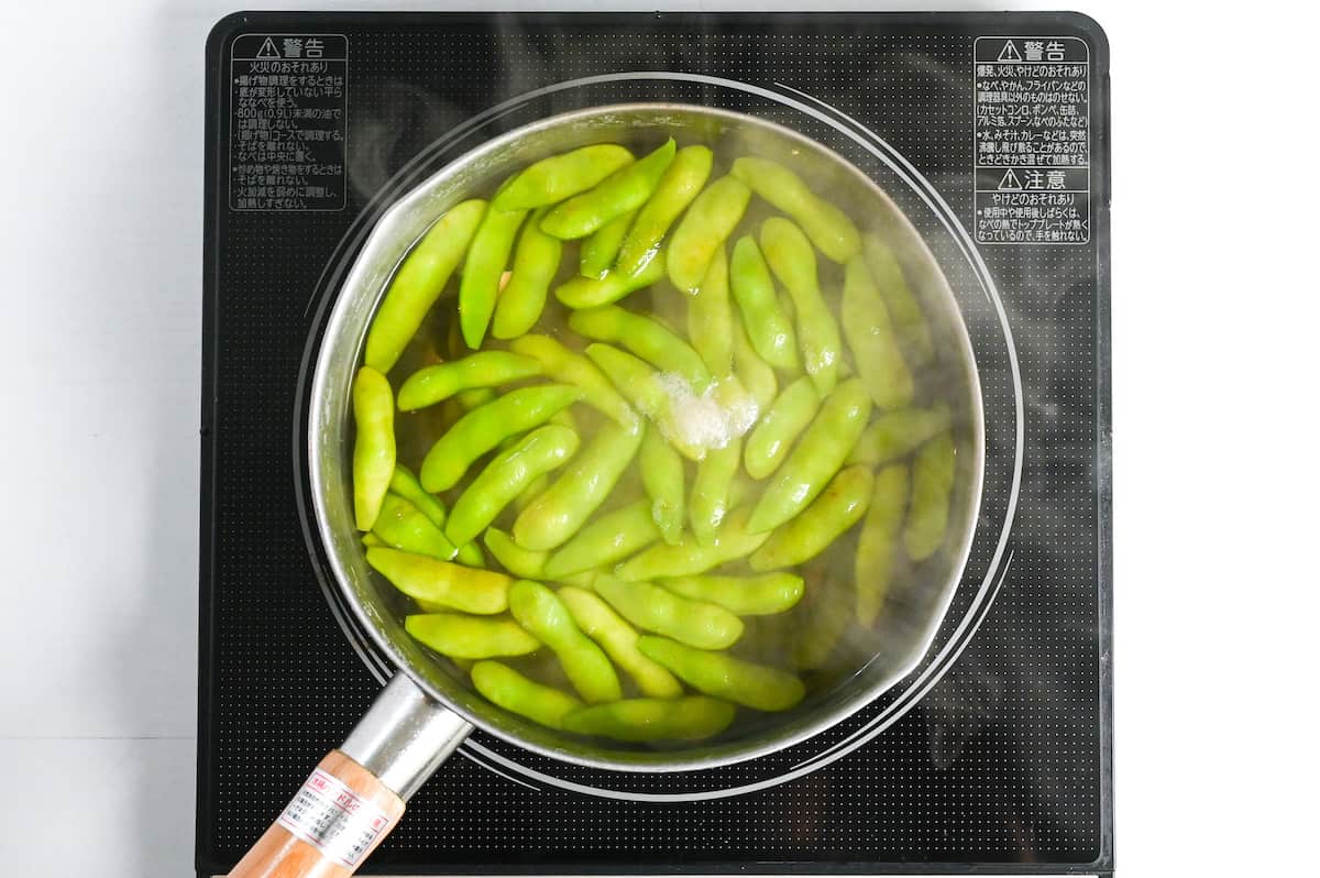 boiling edamame in water