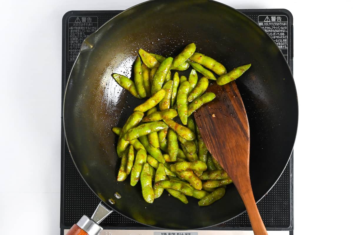 edamame coated in oyster sauce and garlic glaze