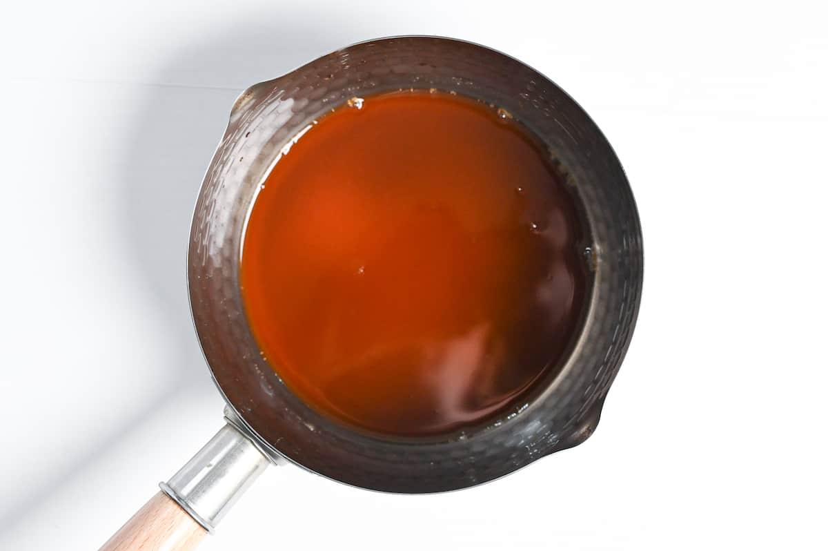 mitarashi sauce mixed in a cold pan