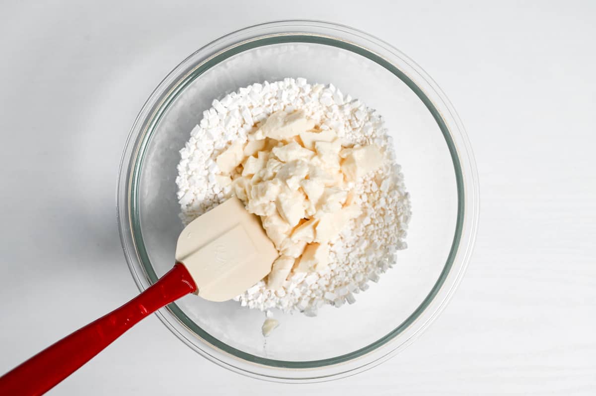 shiratamako and silken tofu in a glass bowl