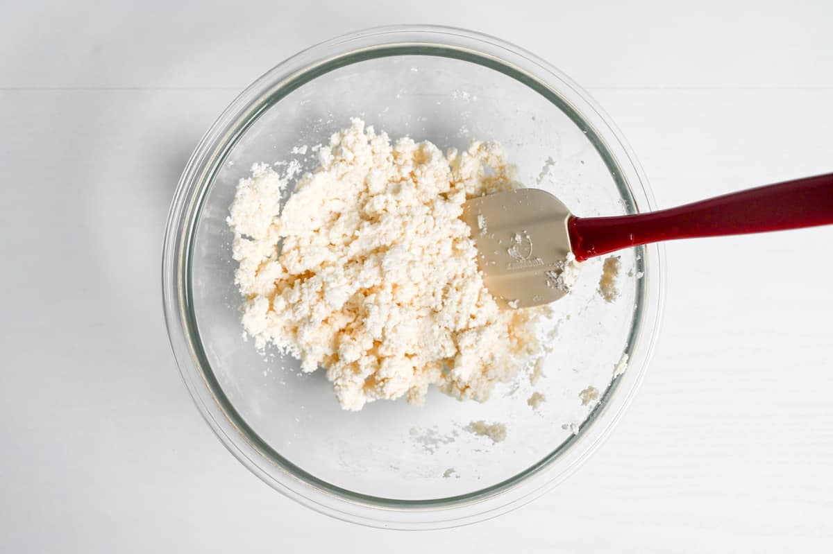 shiratamako and silken tofu mixed together in a bowl