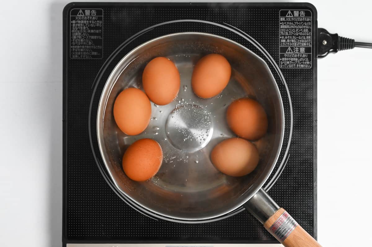 boiling eggs in a saucepan