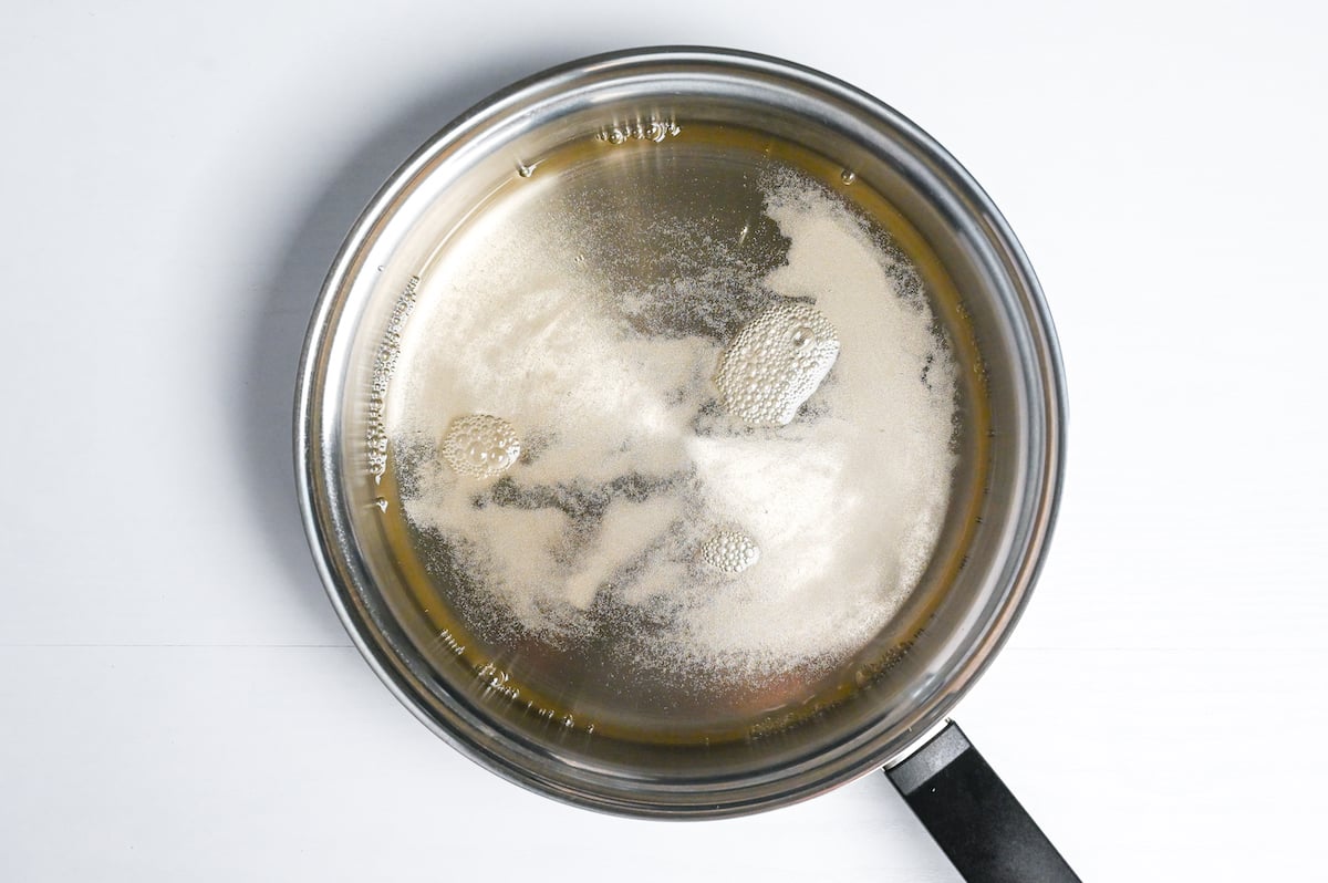 water, sake, mirin and sugar in a pan