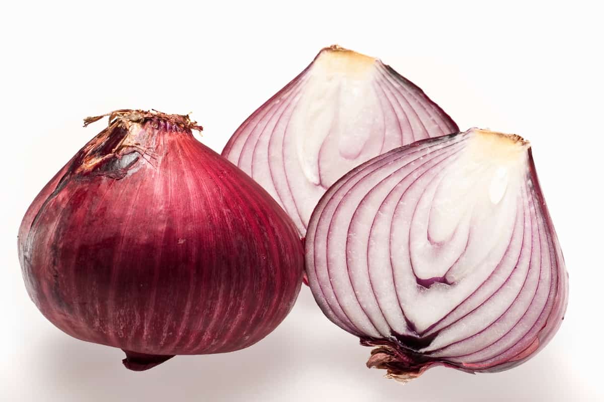 one red onion and one cut in half