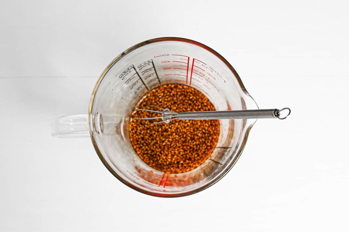 Japanese "wafu-style" sashimi salad dressing in a glass measuring jug