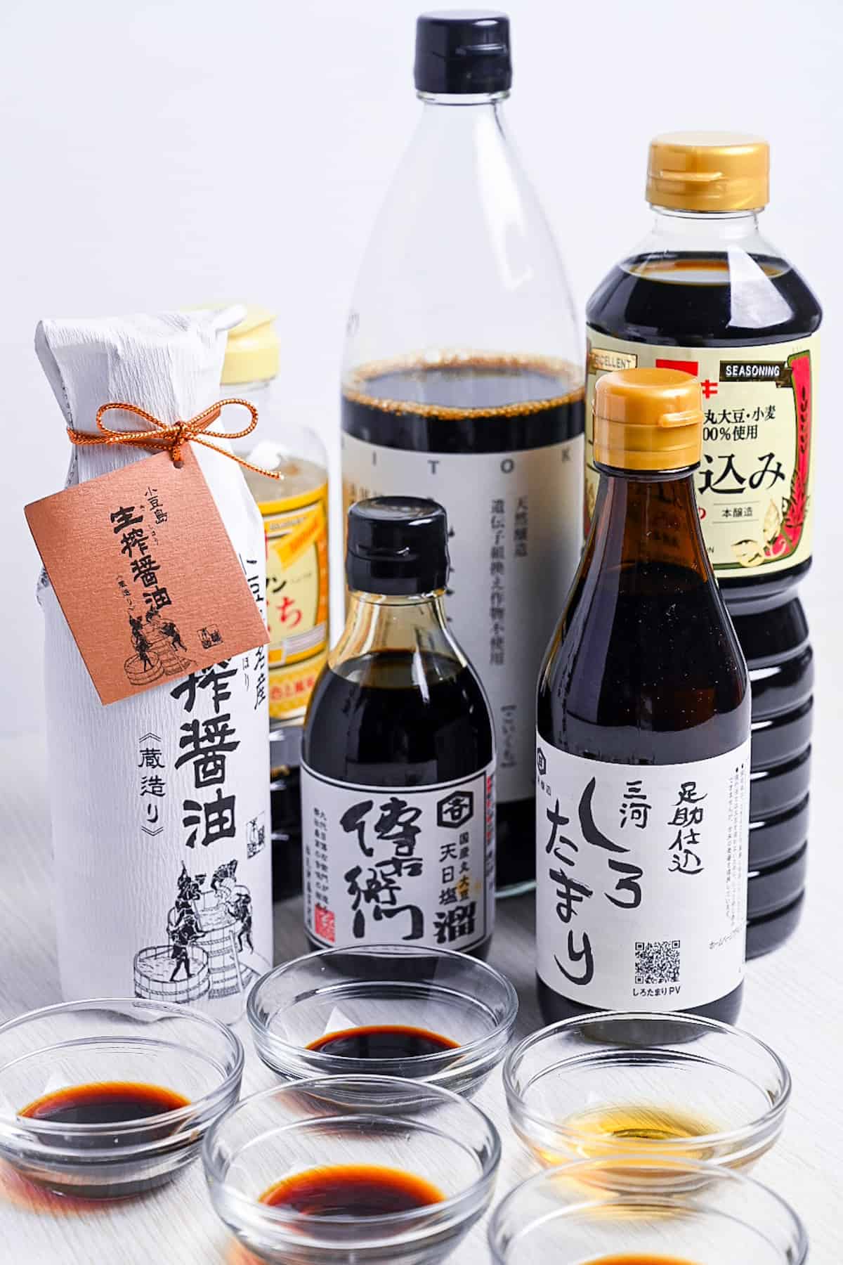 Six different kinds of shoyu (Japanese soy sauce)