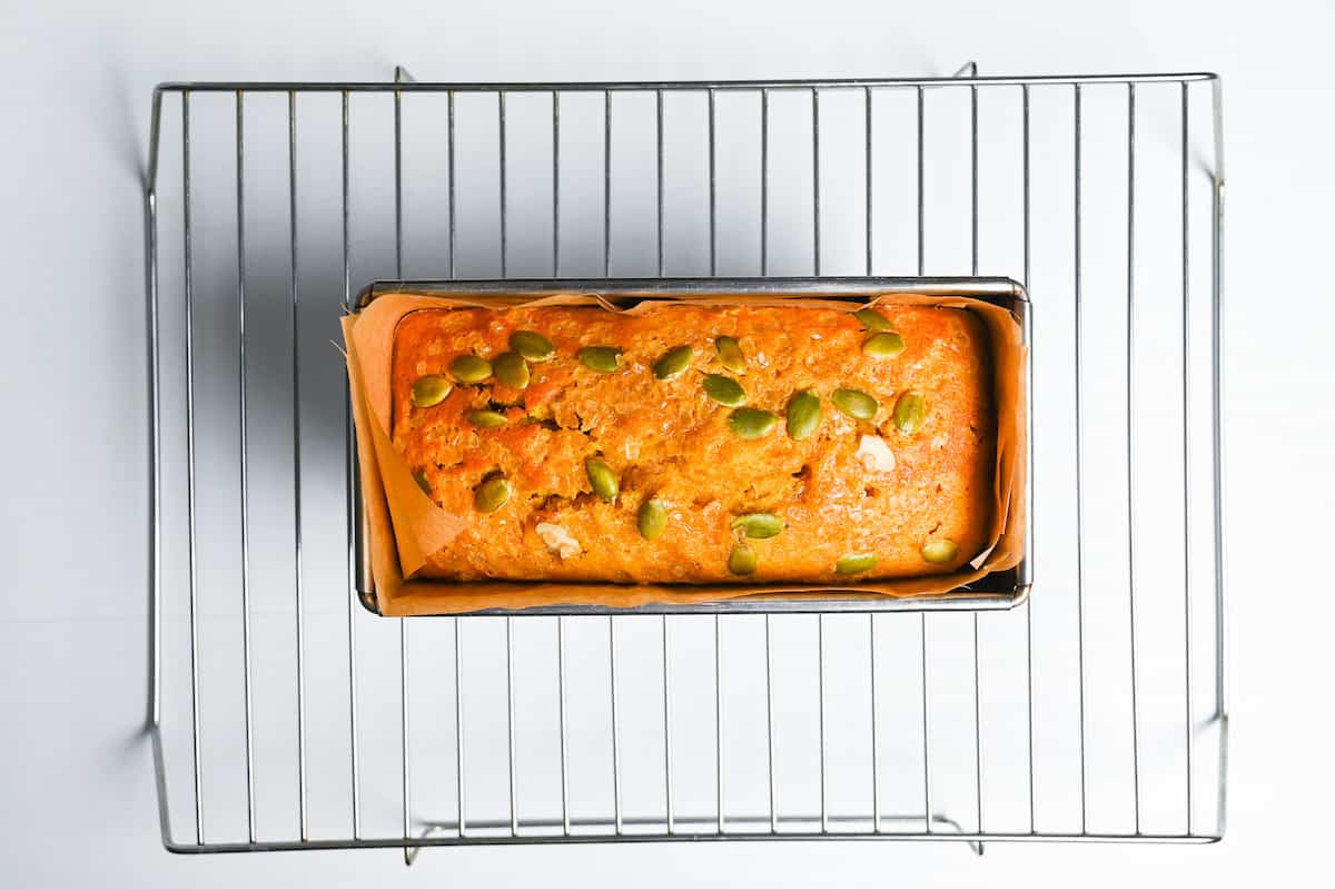 baked kabocha loaf on a wire rack