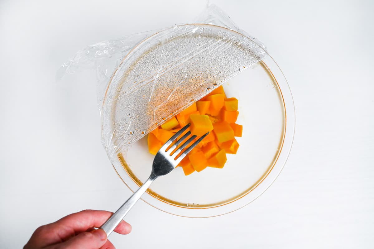 kabocha pierced with a fork