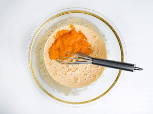egg and sugar whipped until pale with kabocha puree added