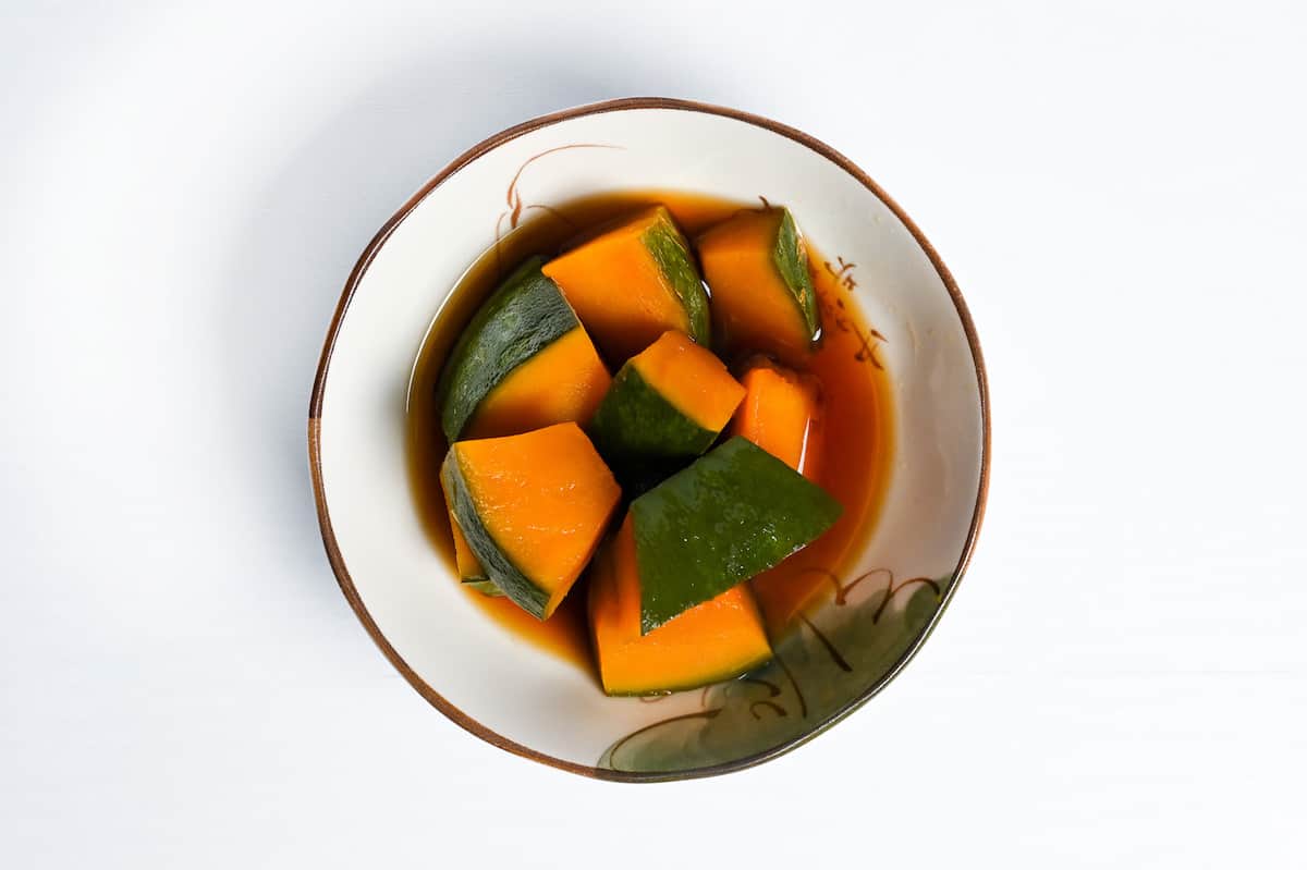 Kabocha nimono on a serving plate