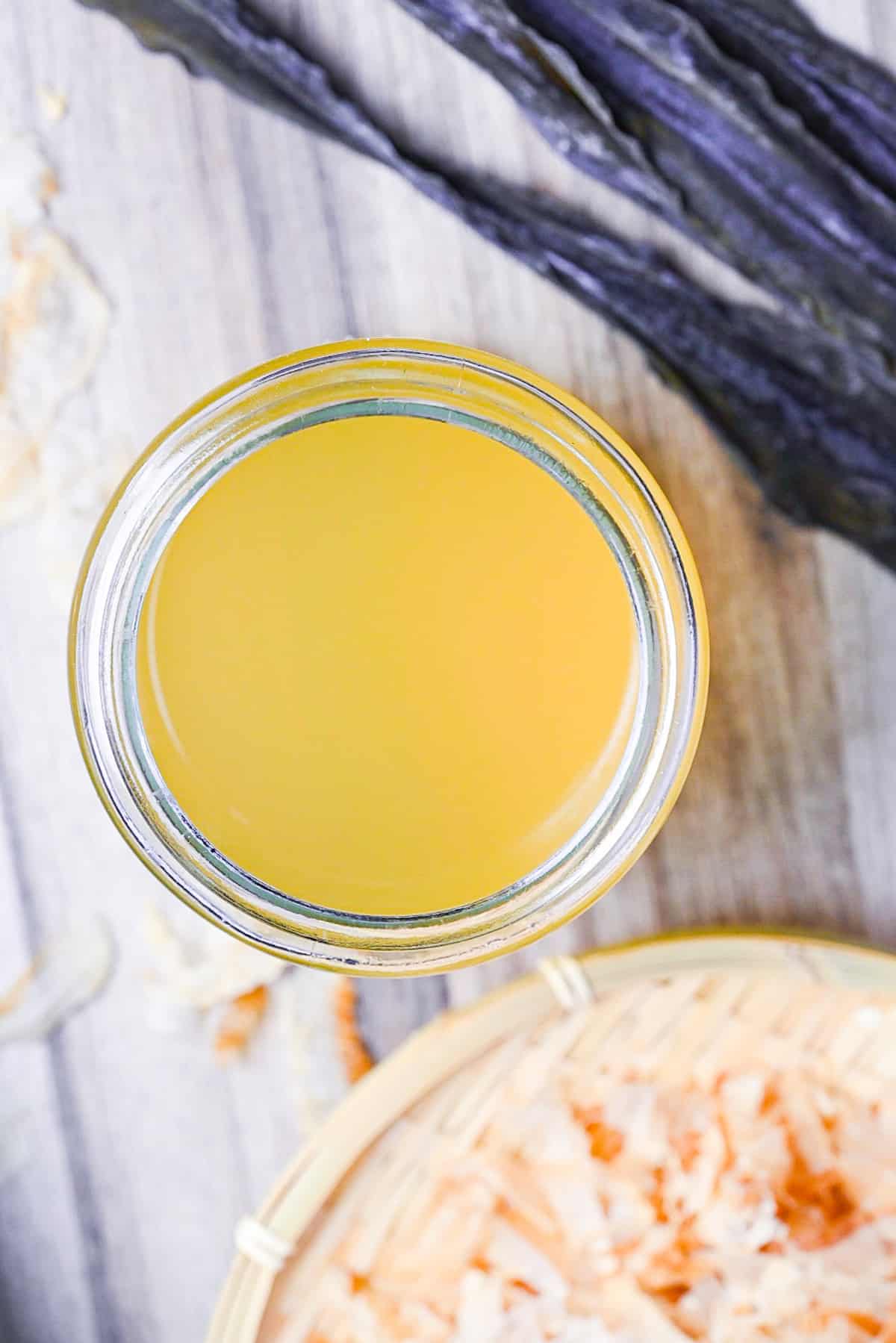 awase dashi in a jar with kombu i and katsuobushi top down