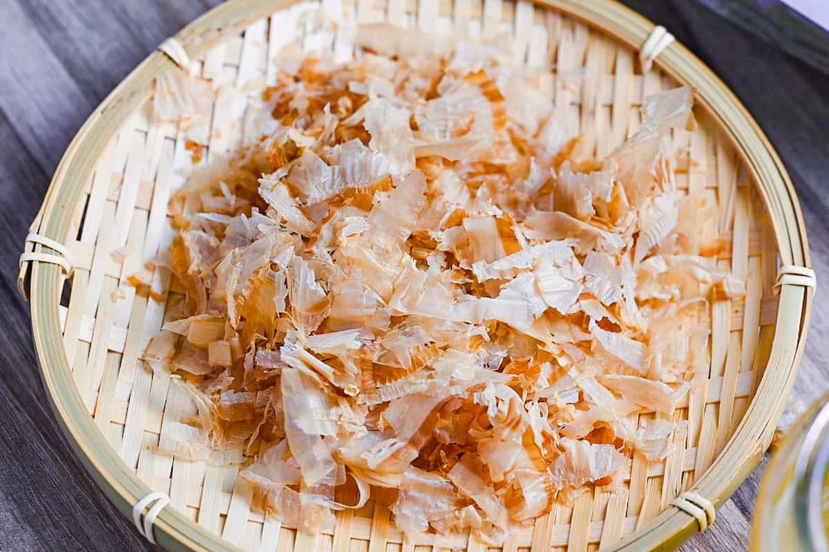 close up of katsuobushi (bonito flakes)