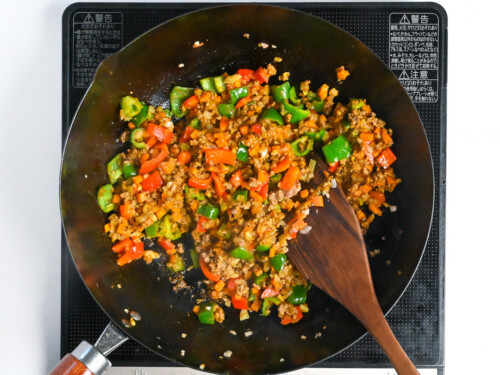 Ground meat and vegetables seasoned with curry spices