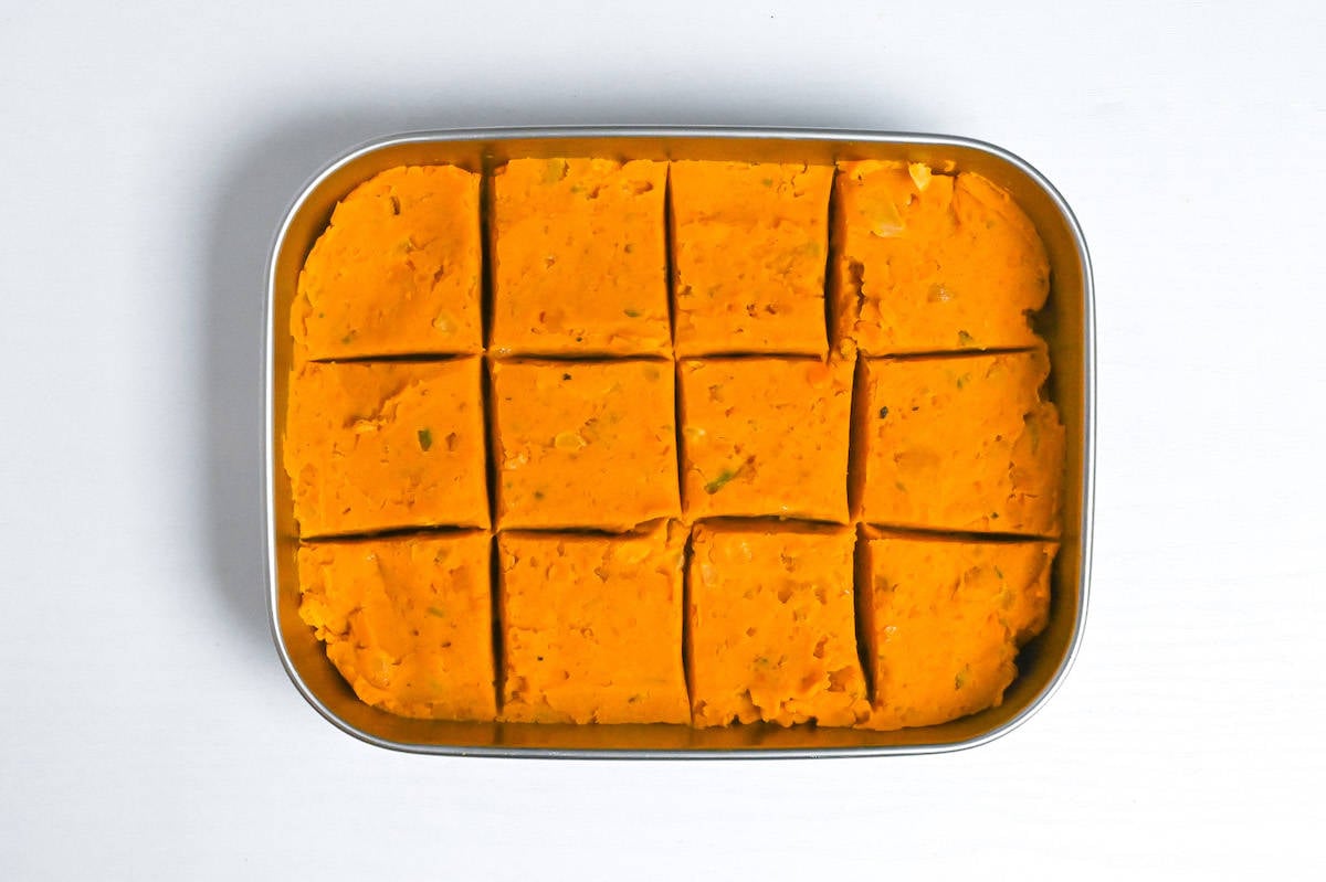 kabocha korokke filling divided into 12 pieces